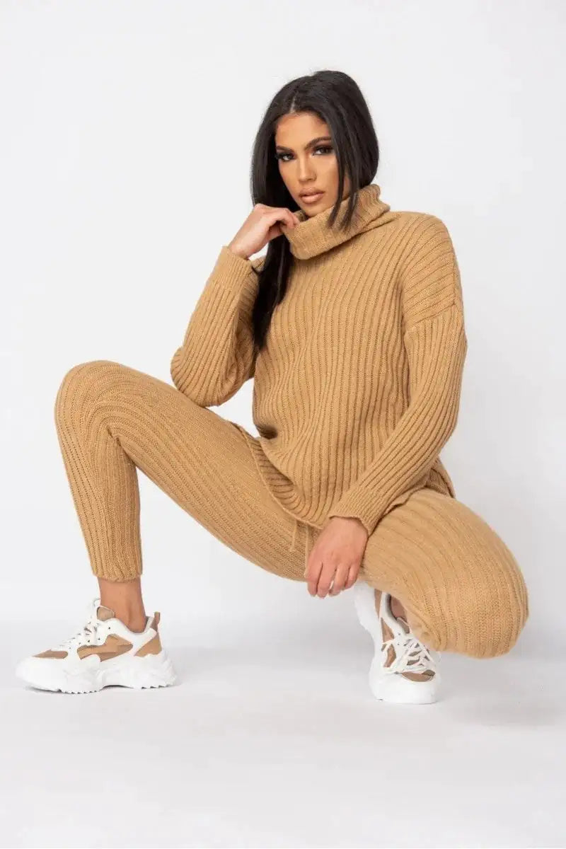 Rib Knit Roll Neck Jumper &amp; Legging Lounge Set