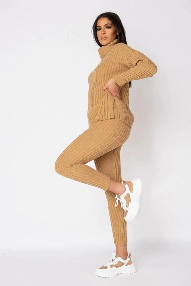 Rib Knit Roll Neck Jumper &amp; Legging Lounge Set